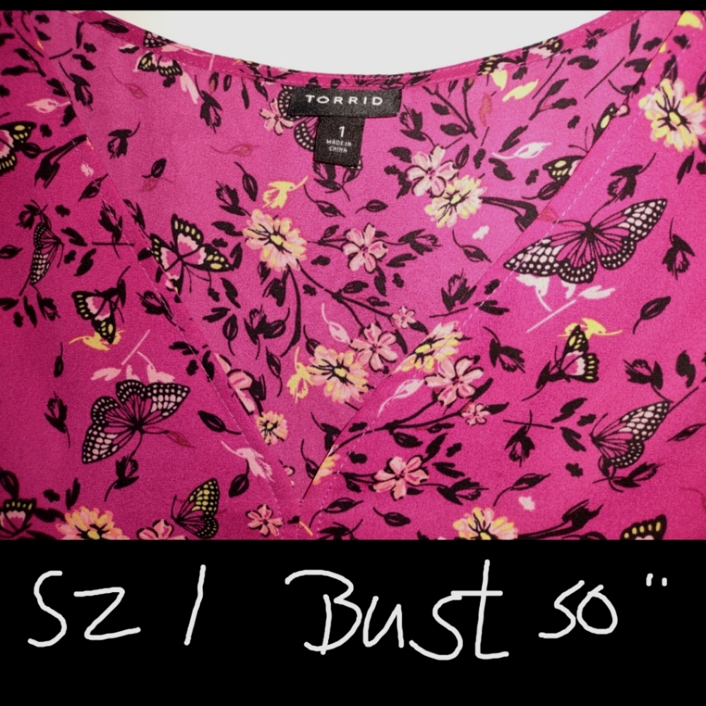 Torrid Raspberry Pink Floral Flowy Blouse + Gift - Picture 5 of 16